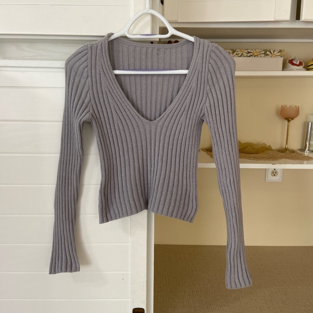 Thick Blue Ribbed Knit Sweater